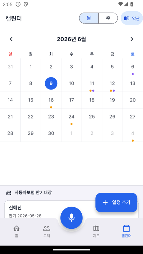 캘린더 — 일정·만기·생일 + 자동차보험 만기대장